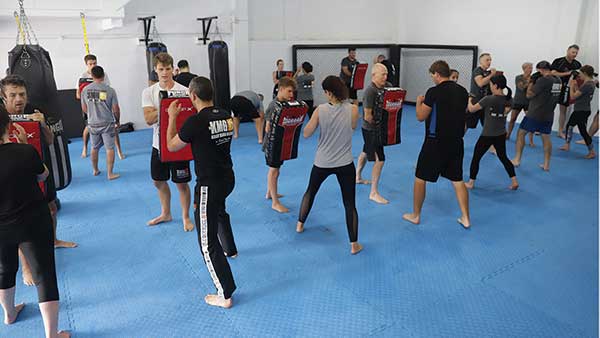 Group striking drill at Krav Maga Auckland, Birkenhead, North Shore